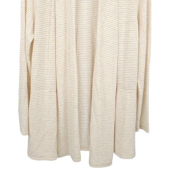 Cupio Open Front Cardigan Sweater Size M Slash Pockets Beige Brown Stripe - Picture 4 of 9